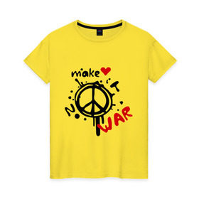 Женская футболка хлопок с принтом Peace. Make love not war в Белгороде, 100% хлопок | прямой крой, круглый вырез горловины, длина до линии бедер, слегка спущенное плечо | хиппи