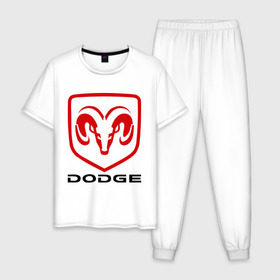 Мужская пижама хлопок с принтом Dodge в Белгороде, 100% хлопок | брюки и футболка прямого кроя, без карманов, на брюках мягкая резинка на поясе и по низу штанин
 | dodge | авто2012 | додж | логотип dodge | логотип додж | символика dodge | символики додж