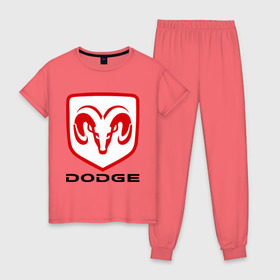 Женская пижама хлопок с принтом Dodge в Белгороде, 100% хлопок | брюки и футболка прямого кроя, без карманов, на брюках мягкая резинка на поясе и по низу штанин | dodge | авто2012 | додж | логотип dodge | логотип додж | символика dodge | символики додж