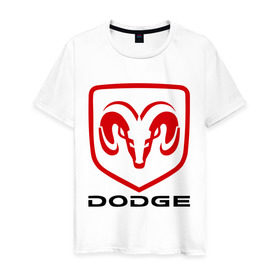 Мужская футболка хлопок с принтом Dodge в Белгороде, 100% хлопок | прямой крой, круглый вырез горловины, длина до линии бедер, слегка спущенное плечо. | dodge | авто2012 | додж | логотип dodge | логотип додж | символика dodge | символики додж
