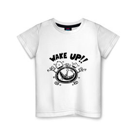 Детская футболка хлопок с принтом Будильник в Белгороде, 100% хлопок | круглый вырез горловины, полуприлегающий силуэт, длина до линии бедер | wake up | будильник | доброе утро | звенит будильник | проснуться | просыпаться | утро