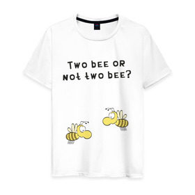 Мужская футболка хлопок с принтом Two bee or not two bee в Белгороде, 100% хлопок | прямой крой, круглый вырез горловины, длина до линии бедер, слегка спущенное плечо. | Тематика изображения на принте: bee | two bee or not two bee | быть или не быть | вопрос | пчелки | пчелы | цитаты | шекспир