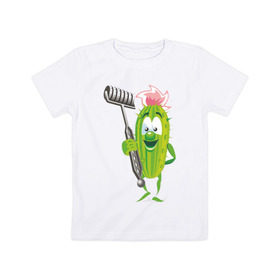 Детская футболка хлопок с принтом Огурец в Белгороде, 100% хлопок | круглый вырез горловины, полуприлегающий силуэт, длина до линии бедер | Тематика изображения на принте: дача | дачник | овощи | огурец | огурчик | садовод