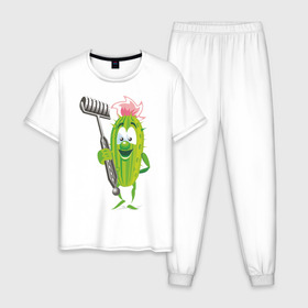 Мужская пижама хлопок с принтом Огурец в Белгороде, 100% хлопок | брюки и футболка прямого кроя, без карманов, на брюках мягкая резинка на поясе и по низу штанин
 | дача | дачник | овощи | огурец | огурчик | садовод