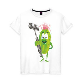 Женская футболка хлопок с принтом Огурец в Белгороде, 100% хлопок | прямой крой, круглый вырез горловины, длина до линии бедер, слегка спущенное плечо | дача | дачник | овощи | огурец | огурчик | садовод