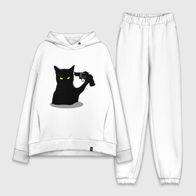 Женский костюм хлопок Oversize с принтом Black Cat Shooter в Белгороде,  |  | кот | кошка | кошка с пистолетом | кошки | пистолет | револьвер | черная кошка