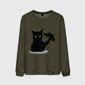 Мужской свитшот хлопок с принтом Black Cat Shooter в Белгороде, 100% хлопок |  | кот | кошка | кошка с пистолетом | кошки | пистолет | револьвер | черная кошка