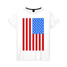 Женская футболка хлопок с принтом Американский флаг в Белгороде, 100% хлопок | прямой крой, круглый вырез горловины, длина до линии бедер, слегка спущенное плечо | america | usa | америка | соединенные штаты | сша | флаг | штаты