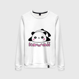 Женский свитшот хлопок с принтом Kawaii Panda (Кавай Панда) в Белгороде, 100% хлопок | прямой крой, круглый вырез, на манжетах и по низу широкая трикотажная резинка  | панда