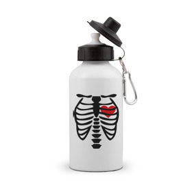 Бутылка спортивная с принтом Skeleton heart в Белгороде, металл | емкость — 500 мл, в комплекте две пластиковые крышки и карабин для крепления | скелет
