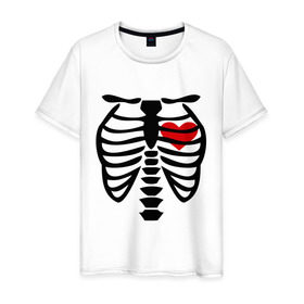 Мужская футболка хлопок с принтом Skeleton heart в Белгороде, 100% хлопок | прямой крой, круглый вырез горловины, длина до линии бедер, слегка спущенное плечо. | скелет