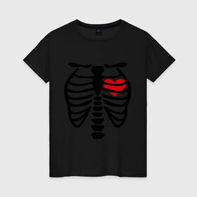 Женская футболка хлопок с принтом Skeleton heart в Белгороде, 100% хлопок | прямой крой, круглый вырез горловины, длина до линии бедер, слегка спущенное плечо | скелет