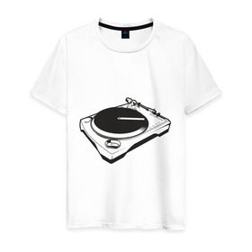 Мужская футболка хлопок с принтом DJ пульт в Белгороде, 100% хлопок | прямой крой, круглый вырез горловины, длина до линии бедер, слегка спущенное плечо. | deejay | dj | вертушка | диджей | пластинка