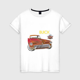Женская футболка хлопок с принтом Buick в Белгороде, 100% хлопок | прямой крой, круглый вырез горловины, длина до линии бедер, слегка спущенное плечо | 