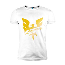 Мужская футболка премиум с принтом Tecktonik Gold в Белгороде, 92% хлопок, 8% лайкра | приталенный силуэт, круглый вырез ворота, длина до линии бедра, короткий рукав | dance | tecktonick | tektonic | tektonik | клуб | танцевать | тектоник | тиктоник