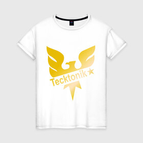 Женская футболка хлопок с принтом Tecktonik Gold в Белгороде, 100% хлопок | прямой крой, круглый вырез горловины, длина до линии бедер, слегка спущенное плечо | dance | tecktonick | tektonic | tektonik | клуб | танцевать | тектоник | тиктоник