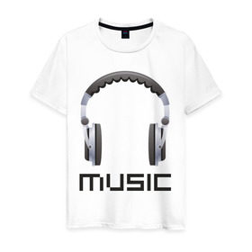 Мужская футболка хлопок с принтом Music headphones в Белгороде, 100% хлопок | прямой крой, круглый вырез горловины, длина до линии бедер, слегка спущенное плечо. | 