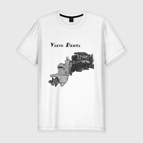 Мужская футболка премиум с принтом Volvo Penta motor boat в Белгороде, 92% хлопок, 8% лайкра | приталенный силуэт, круглый вырез ворота, длина до линии бедра, короткий рукав | авто | автомобиль | машины | тачки