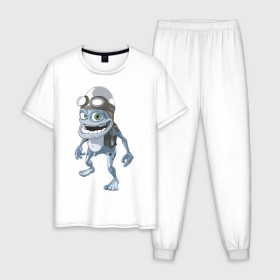 Мужская пижама хлопок с принтом Крэйзи Фрог в Белгороде, 100% хлопок | брюки и футболка прямого кроя, без карманов, на брюках мягкая резинка на поясе и по низу штанин
 | crazy frog | крейзи фрог | крэйзи фрог