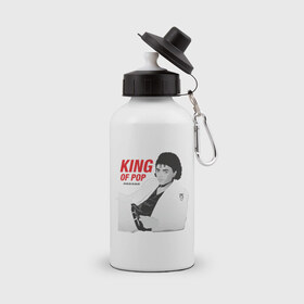 Бутылка спортивная с принтом King of pop в Белгороде, металл | емкость — 500 мл, в комплекте две пластиковые крышки и карабин для крепления | майкл джексон
