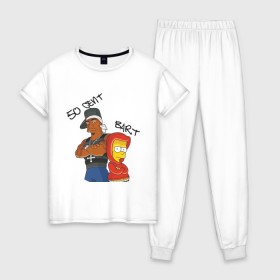 Женская пижама хлопок с принтом 50 cent and Bart в Белгороде, 100% хлопок | брюки и футболка прямого кроя, без карманов, на брюках мягкая резинка на поясе и по низу штанин | 50 cent | simpsons | барт | симпсоны | симсоны