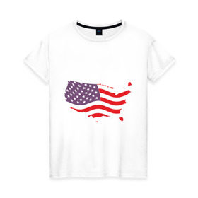 Женская футболка хлопок с принтом Флаг Америки в Белгороде, 100% хлопок | прямой крой, круглый вырез горловины, длина до линии бедер, слегка спущенное плечо | america | usa | америка | сша | флаг | штаты