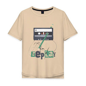 Мужская футболка хлопок Oversize с принтом Replay в Белгороде, 100% хлопок | свободный крой, круглый ворот, “спинка” длиннее передней части | music | replay | replayреплей | аудиокассета | кассета | музыка