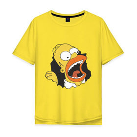 Мужская футболка хлопок Oversize с принтом Гомер Симпсон вылезает в Белгороде, 100% хлопок | свободный крой, круглый ворот, “спинка” длиннее передней части | гомер