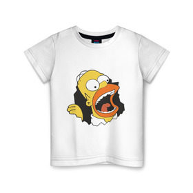 Детская футболка хлопок с принтом Гомер Симпсон вылезает в Белгороде, 100% хлопок | круглый вырез горловины, полуприлегающий силуэт, длина до линии бедер | Тематика изображения на принте: гомер