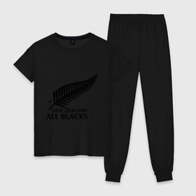 Женская пижама хлопок с принтом All blacks в Белгороде, 100% хлопок | брюки и футболка прямого кроя, без карманов, на брюках мягкая резинка на поясе и по низу штанин | американский футбол | регби