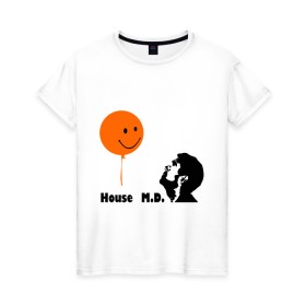 Женская футболка хлопок с принтом Доктор Хаус и воздушный шарик в Белгороде, 100% хлопок | прямой крой, круглый вырез горловины, длина до линии бедер, слегка спущенное плечо | house | house md | все врут | доктор хауз | доктор хаус | хаус | хью лори