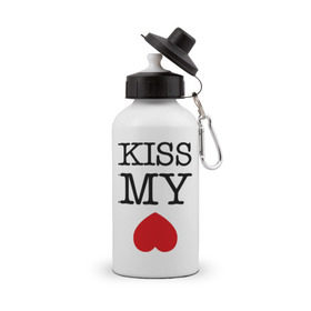 Бутылка спортивная с принтом Kiss my ace в Белгороде, металл | емкость — 500 мл, в комплекте две пластиковые крышки и карабин для крепления | поцелуй | сердце | целовать