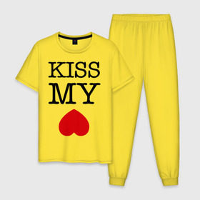 Мужская пижама хлопок с принтом Kiss my ace в Белгороде, 100% хлопок | брюки и футболка прямого кроя, без карманов, на брюках мягкая резинка на поясе и по низу штанин
 | Тематика изображения на принте: поцелуй | сердце | целовать