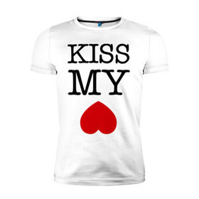 Мужская футболка премиум с принтом Kiss my ace в Белгороде, 92% хлопок, 8% лайкра | приталенный силуэт, круглый вырез ворота, длина до линии бедра, короткий рукав | Тематика изображения на принте: поцелуй | сердце | целовать