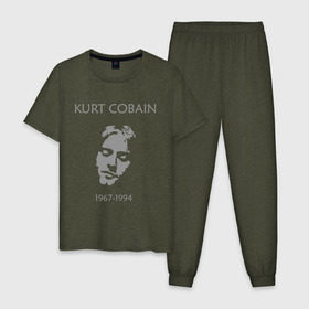 Мужская пижама хлопок с принтом Kurt Cobain в Белгороде, 100% хлопок | брюки и футболка прямого кроя, без карманов, на брюках мягкая резинка на поясе и по низу штанин
 | kurt cobain | nirvana | кумиры | курт кобейн | легенды | нирвана | певцы | портреты
