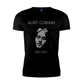 Мужская футболка премиум с принтом Kurt Cobain в Белгороде, 92% хлопок, 8% лайкра | приталенный силуэт, круглый вырез ворота, длина до линии бедра, короткий рукав | kurt cobain | nirvana | кумиры | курт кобейн | легенды | нирвана | певцы | портреты
