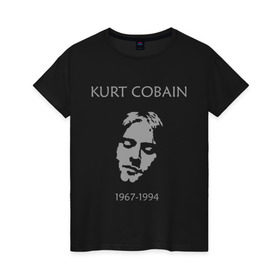 Женская футболка хлопок с принтом Kurt Cobain в Белгороде, 100% хлопок | прямой крой, круглый вырез горловины, длина до линии бедер, слегка спущенное плечо | kurt cobain | nirvana | кумиры | курт кобейн | легенды | нирвана | певцы | портреты