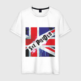 Мужская футболка хлопок с принтом Sex Pistols (2) в Белгороде, 100% хлопок | прямой крой, круглый вырез горловины, длина до линии бедер, слегка спущенное плечо. | британский флаг
