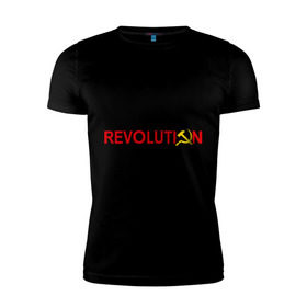 Мужская футболка премиум с принтом Revolution (3) в Белгороде, 92% хлопок, 8% лайкра | приталенный силуэт, круглый вырез ворота, длина до линии бедра, короткий рукав | коммунизм | молот | революция | серп | советский | социализм | союз