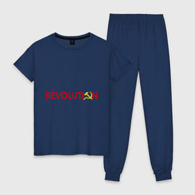 Женская пижама хлопок с принтом Revolution (3) в Белгороде, 100% хлопок | брюки и футболка прямого кроя, без карманов, на брюках мягкая резинка на поясе и по низу штанин | коммунизм | молот | революция | серп | советский | социализм | союз