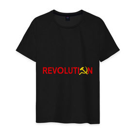 Мужская футболка хлопок с принтом Revolution (3) в Белгороде, 100% хлопок | прямой крой, круглый вырез горловины, длина до линии бедер, слегка спущенное плечо. | коммунизм | молот | революция | серп | советский | социализм | союз