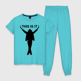 Женская пижама хлопок с принтом Майкл Джексон - This is it в Белгороде, 100% хлопок | брюки и футболка прямого кроя, без карманов, на брюках мягкая резинка на поясе и по низу штанин | Тематика изображения на принте: майкл джексон