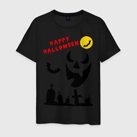 Мужская футболка хлопок с принтом Happy Halloween в Белгороде, 100% хлопок | прямой крой, круглый вырез горловины, длина до линии бедер, слегка спущенное плечо. | 31 октября | halloven | hallovin | halloween | hallowin | haloveen | haloven | halovin | haloween | halowen | helloween | hellowin | heloven | helowen | халлоуин | халлуин | халовин | халоуин | хелловин | хеллоуин | хеллу | хеллувин | хеловин | хелоуин | 