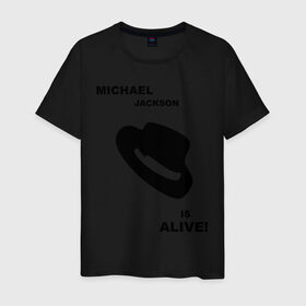 Мужская футболка хлопок с принтом Michael Jackson is Alive в Белгороде, 100% хлопок | прямой крой, круглый вырез горловины, длина до линии бедер, слегка спущенное плечо. | michael jackson | mj | pop | майкл джексон | поп