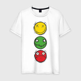 Мужская футболка хлопок с принтом Смешной светофор в Белгороде, 100% хлопок | прямой крой, круглый вырез горловины, длина до линии бедер, слегка спущенное плечо. | smile | светофор | смайлик | смайлы | улыбки