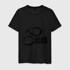 Мужская футболка хлопок с принтом Game Over наручники в Белгороде, 100% хлопок | прямой крой, круглый вырез горловины, длина до линии бедер, слегка спущенное плечо. | game over | арест | арестовать | заключенный | игра окончена | милиция | наручники