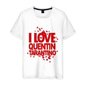 Мужская футболка хлопок с принтом I love Quentin Tarantino в Белгороде, 100% хлопок | прямой крой, круглый вырез горловины, длина до линии бедер, слегка спущенное плечо. | кветин таранино | я люблю