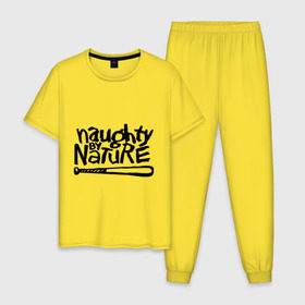 Мужская пижама хлопок с принтом Naughty by nature в Белгороде, 100% хлопок | брюки и футболка прямого кроя, без карманов, на брюках мягкая резинка на поясе и по низу штанин
 | хип хоп