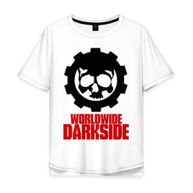 Мужская футболка хлопок Oversize с принтом Worldwide Darkside в Белгороде, 100% хлопок | свободный крой, круглый ворот, “спинка” длиннее передней части | сторона | темная | череп | черепушка | шестеренка | электро | электронная
