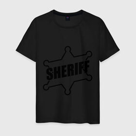 Мужская футболка хлопок с принтом Значок шерифа с надписью Sheriff в Белгороде, 100% хлопок | прямой крой, круглый вырез горловины, длина до линии бедер, слегка спущенное плечо. | sheriff | звезда | значок шерифа | шериф | шерифф